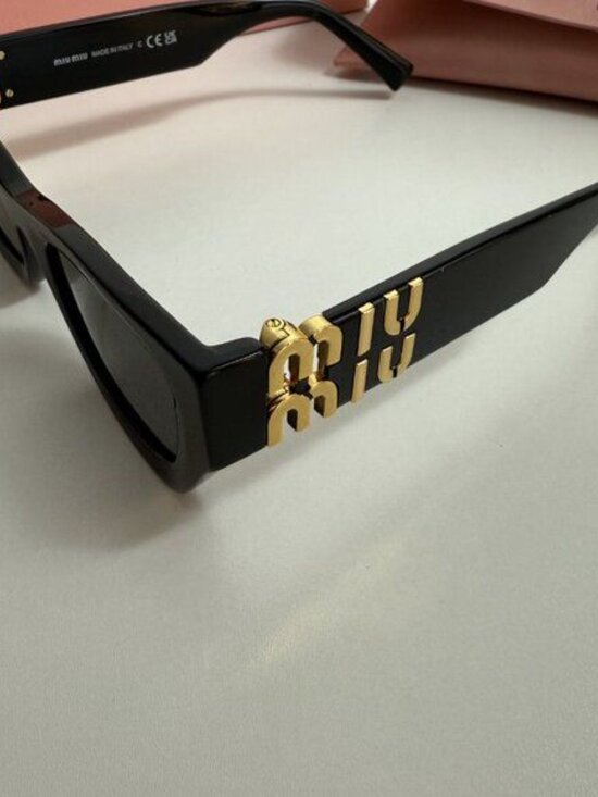 Miu Miu Black Rectangular Sunglasses with Gold Accents main image 4